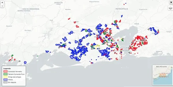 Mapa das áreas comandadas por grupos armados. Divulgação