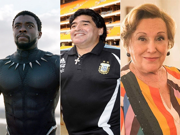 Chadwick Boseman, Diego Maradona e Nicette Bruno foram algumas das personalidades que nos deixaram este ano Reprodução