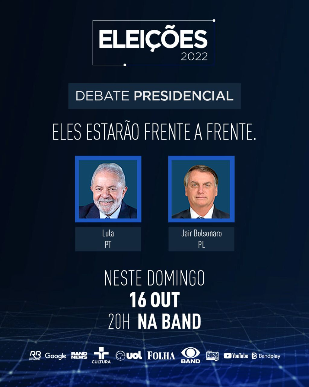 Debate será neste domingo (16) às 20h Band Vale