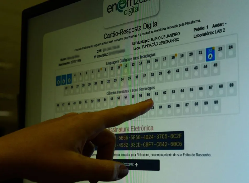 Cartão de resposta de prova digital do Enem