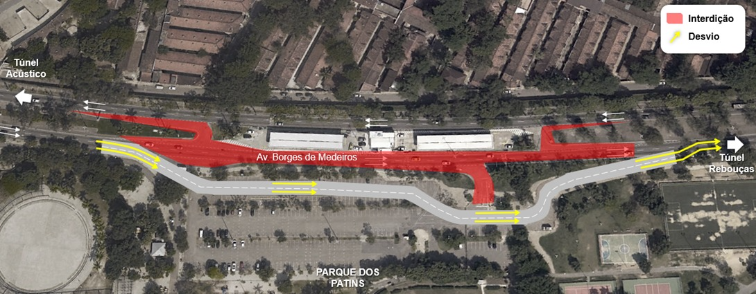 Obras de drenagem interditam Av. Borges de Medeiros, perto do Parque dos Patins Divulgação/Prefeitura do Rio