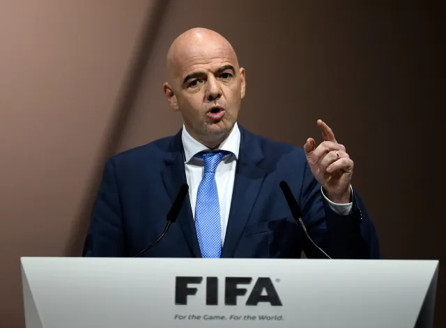 Gianni Infantino, presidente da Fifa, discursando em evento