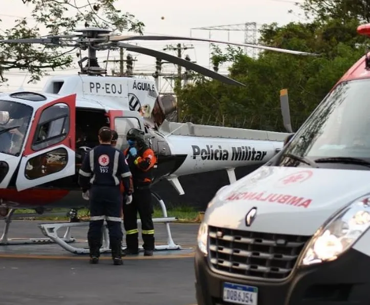 Criança cai em lança de portão em Redenção da Serra e é socorrida pelo Helicóptero Águia