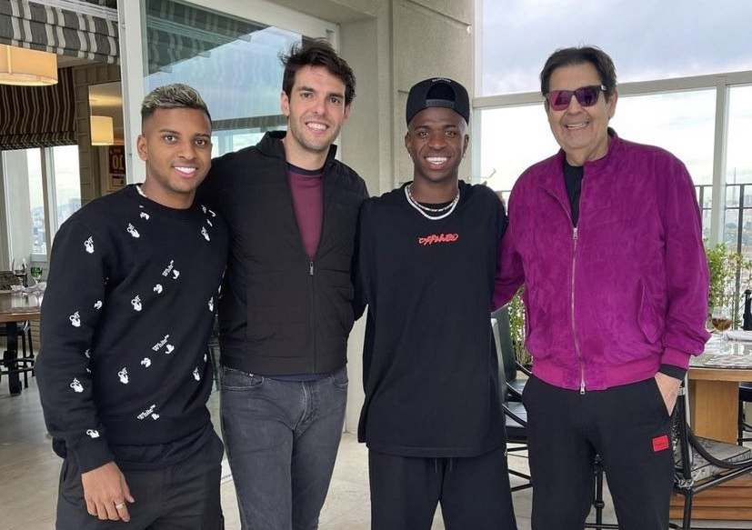 Rodrygo, Kaká, Vini Jr. e Faustão almoçam juntos em São Paulo
