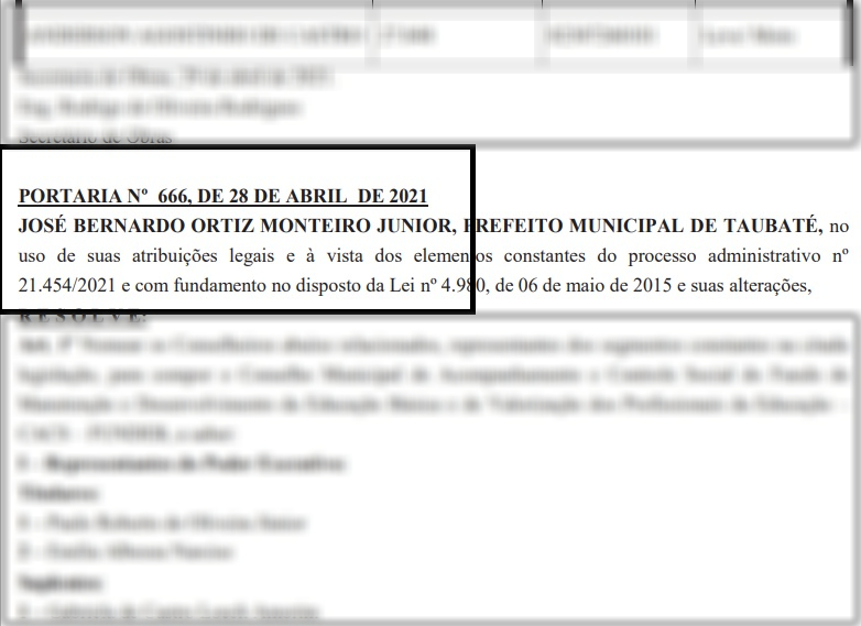 Portaria em diário oficial coloca Ortiz Junior como prefeito de Taubaté Reprodução/Diário Oficial