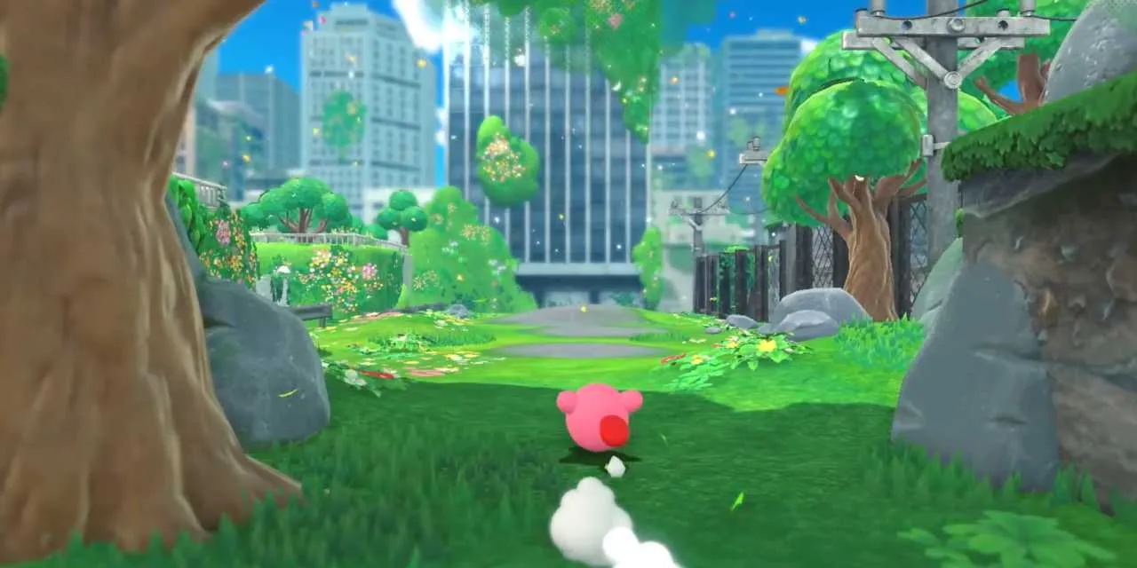 Kirby explora uma cidade abandonada em "The Forgotten Land"