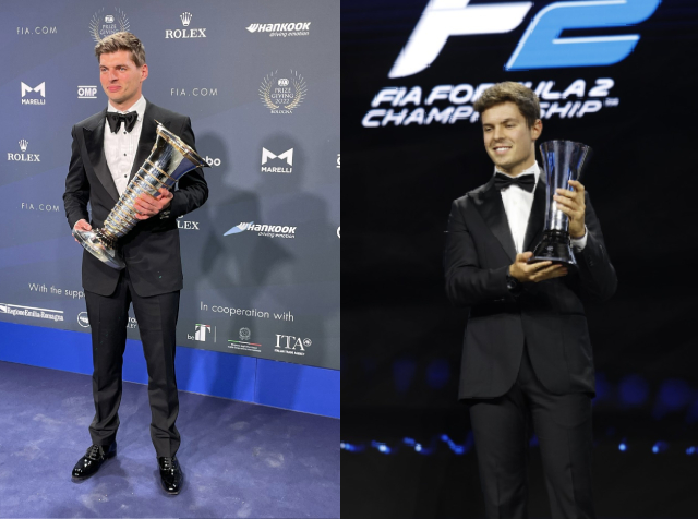 Max Verstappen e Felipe Drugovich em cerimônia da FIA FIA