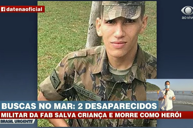 Soldado da FAB morre afogado no litoral de SP após salvar garoto de 13 anos; amigo da criança segue desaparecido Reprodução/Band TV