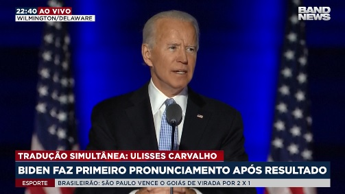 Joe Biden em seu primeiro discurso como presidente eleito BandNews TV