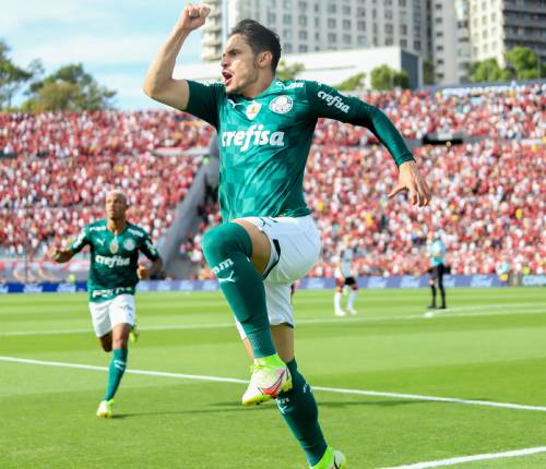 Veiga comemora o primeiro gol do Palmeiras na final da Libertadores