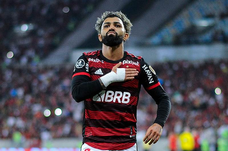 Gabigol em comemoração contra o Tolima. Marcelo Cortes / Flamengo