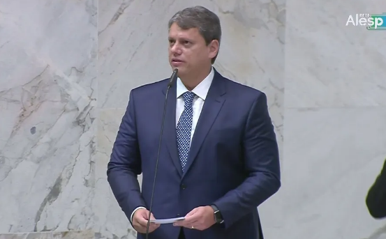 Ele e o vice, Felício Ramuth, foram empossados na Assembleia Legislativa de São Paulo Foto: Alesp