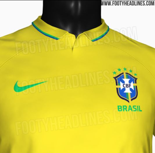 Imagem vazada da suposta camisa da Seleção para a Copa de 2022 Reprodução/Footy Headlines