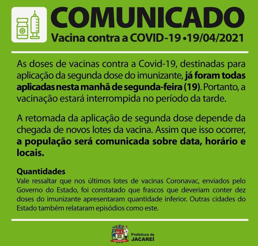 Município aguarda a chegada de novas doses do imunizante para retomar campanha Reprodução/ PMJ