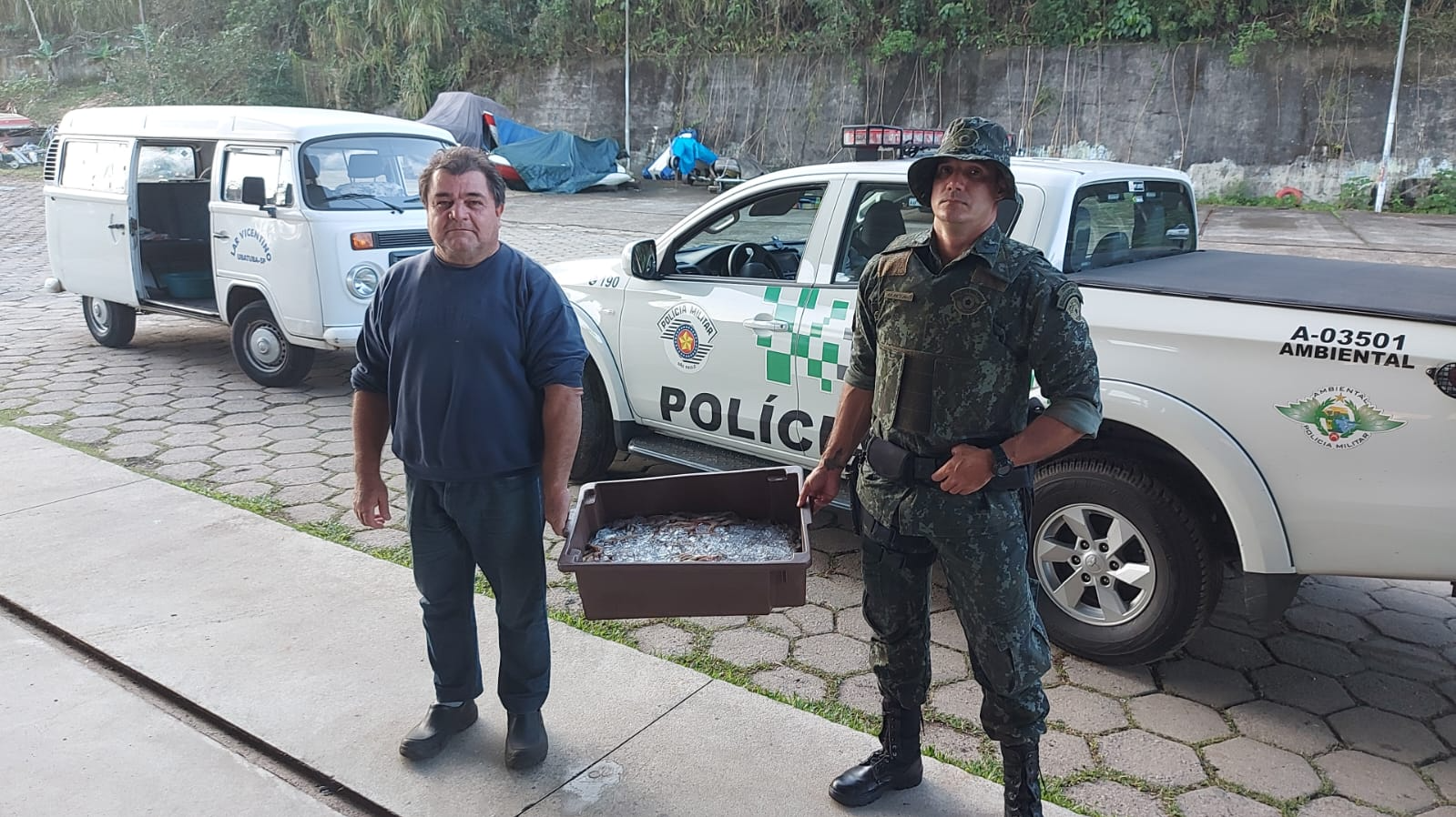 Apreensão de camarão sete barbas após pesca irregular em Ubatuba Reprodução/ Polícia Ambiental