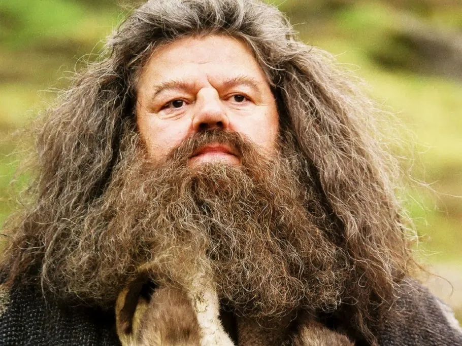 Robbie Coltrane interpretando Hagrid, da saga Harry Potter