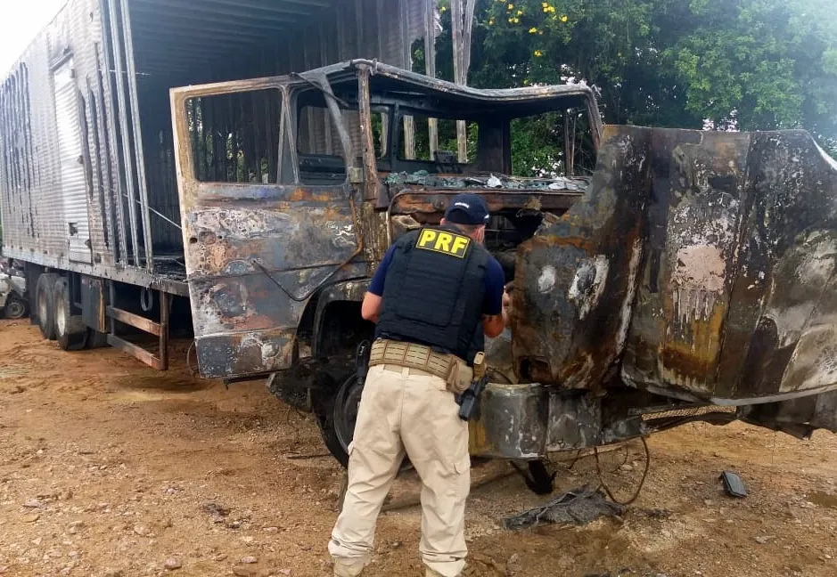 Perícia da PRF descobre que caminhão queimado é roubado e circulava clonado