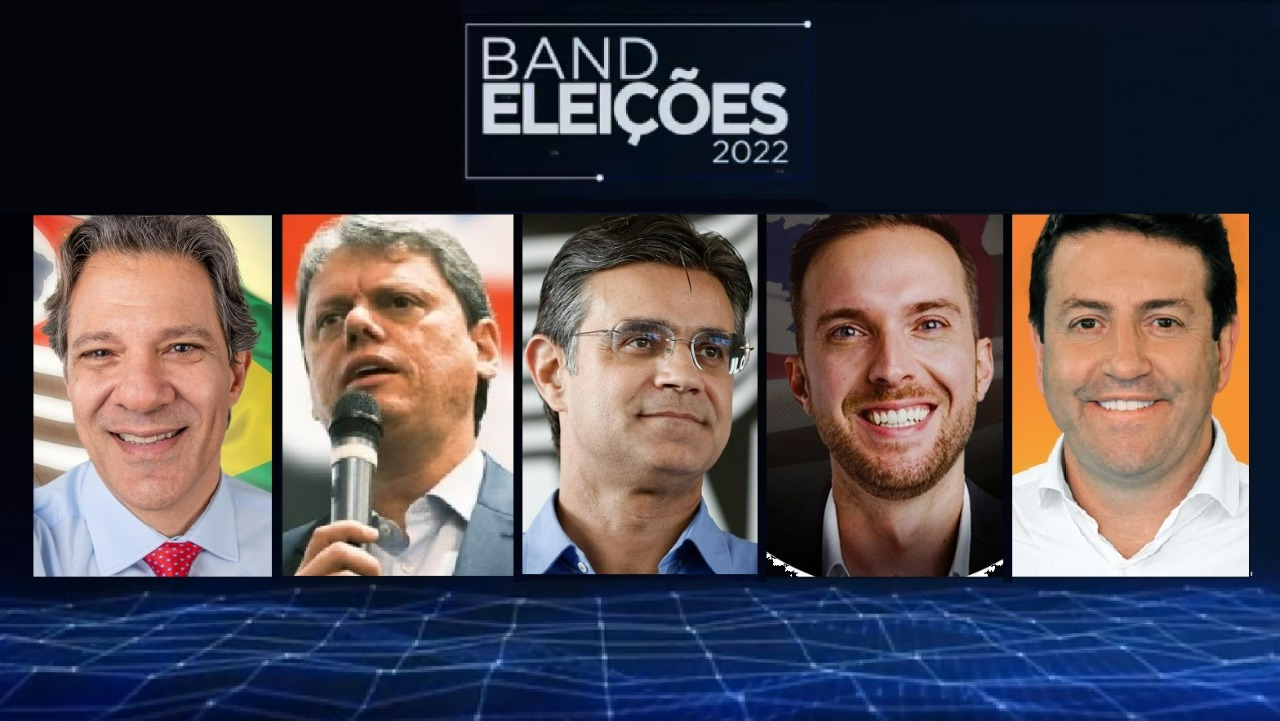 SP: Haddad tem 32,4% dos votos, seguido por Tarcísio (23,4%) e Garcia (15,6%) Foto: TV Band