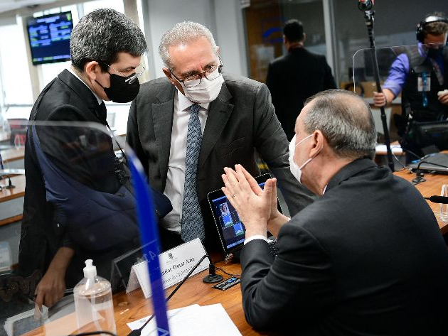 Omar Aziz, Renan Calheiros e Randolfe Rodrigues, da CPI da Pandemia Pedro França/Agência Senado