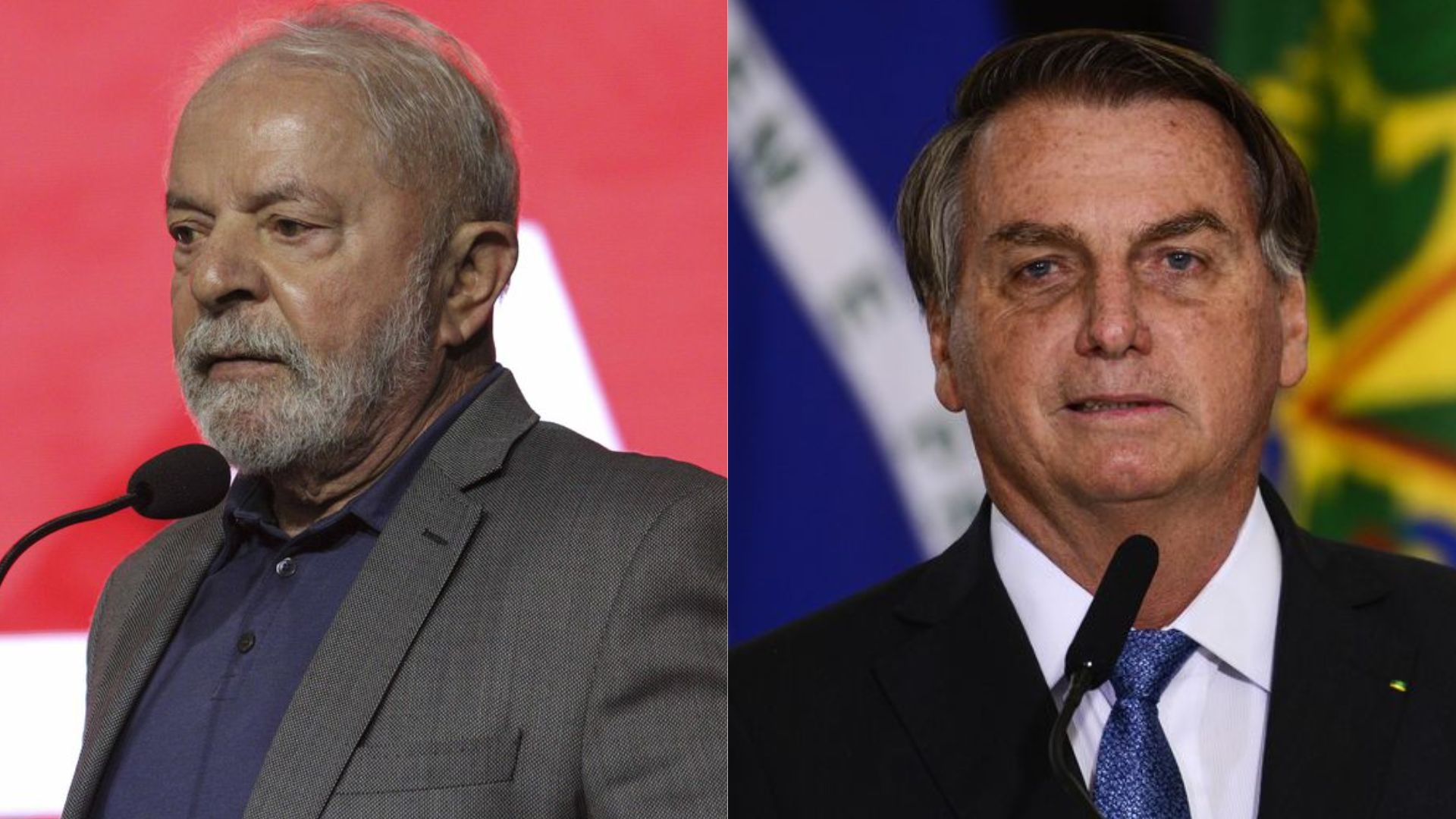 No primeiro turno, Lula teve 48,4% dos votos válidos, e Bolsonaro 43,2%.  Foto: Montagem/Agência Brasil