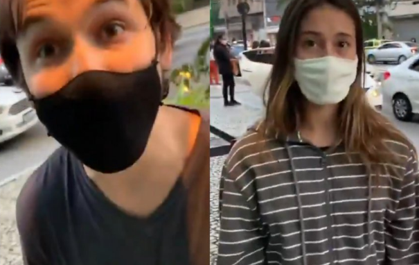 Tomás Oliveira e Mariana Spinelli acusados de racismo contra instrutor de surf Foto: Reprodução / Vídeo redes 