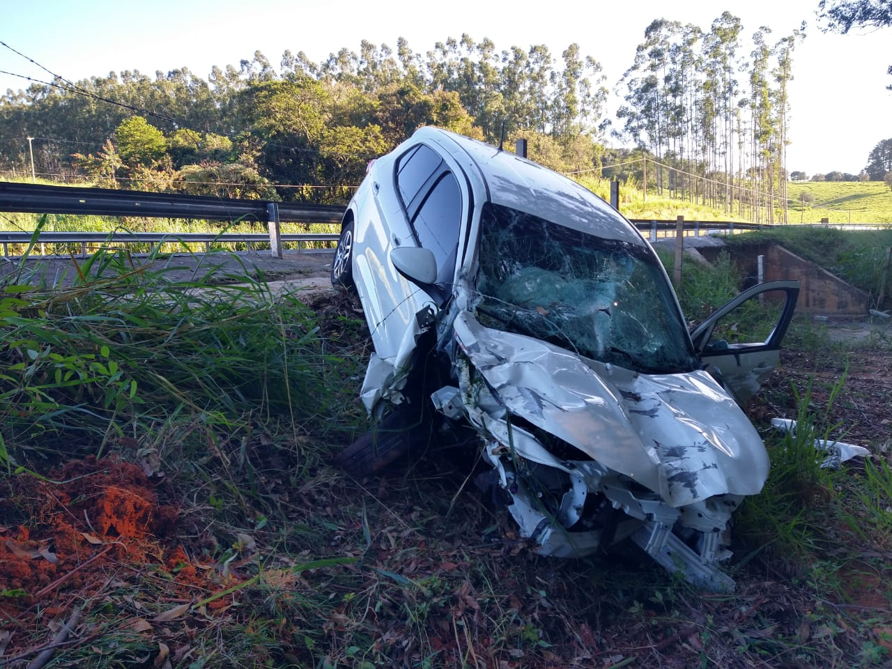 Carro ficou bastante destrúido Divulgação/Bombeiros