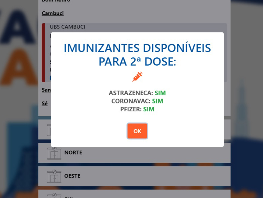 Prefeitura de SP começa a informar quais vacinas estão disponíveis para segunda dose Reprodução