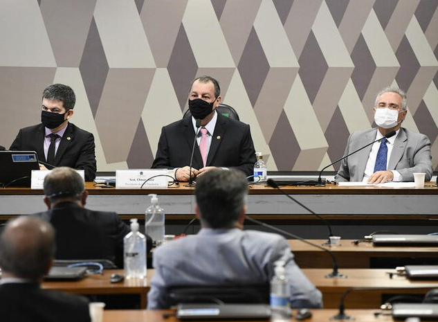 Randolfe Rodrigues, Omar Aziz e Renan Calheiros na CPI da Pandemia Foto: Jefferson Rudy / Agência Senado