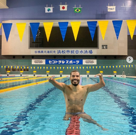 Daniel Dias durante treino na base de aclimatação do Comitê Paralímpico Brasileiro em Hamamatsu Crédito: Instagram pessoal