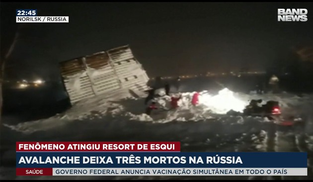 Avalanche em resort de esqui na Rússia deixa 3 mortos Reprodução TV