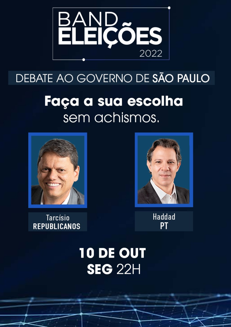 Debate entre candidatos ao governo de São Paulo esta segunda-feira (10) Band Vale