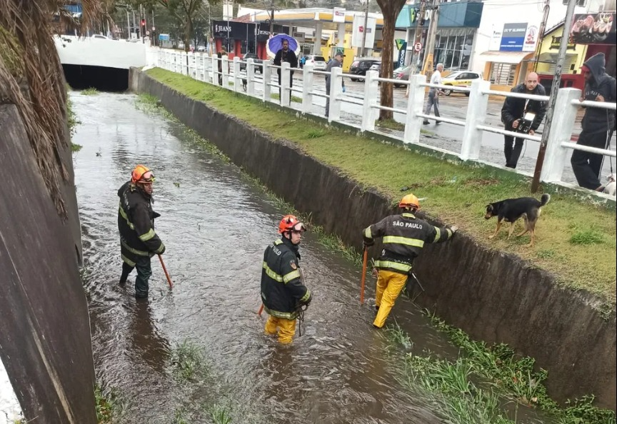 Agentes do Corpo de Bombeiros fazendo buscas pelo corpo da vítima Divulgação/GM