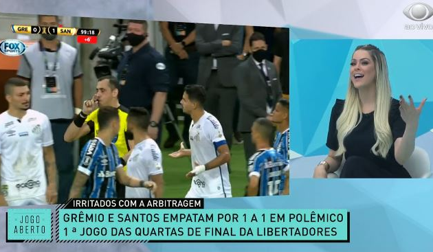 Renata e Denílson comentaram lances polêmicos do jogo pela Libertadores Reprodução 