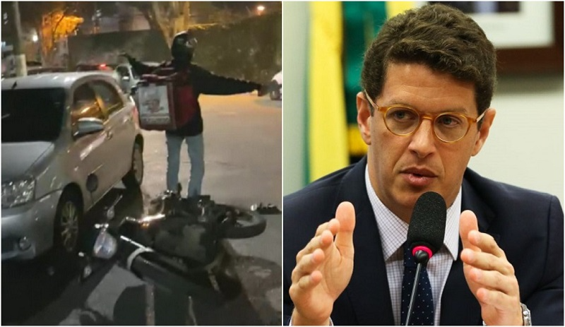 Ricardo Salles derruba entregador de moto Reprodução