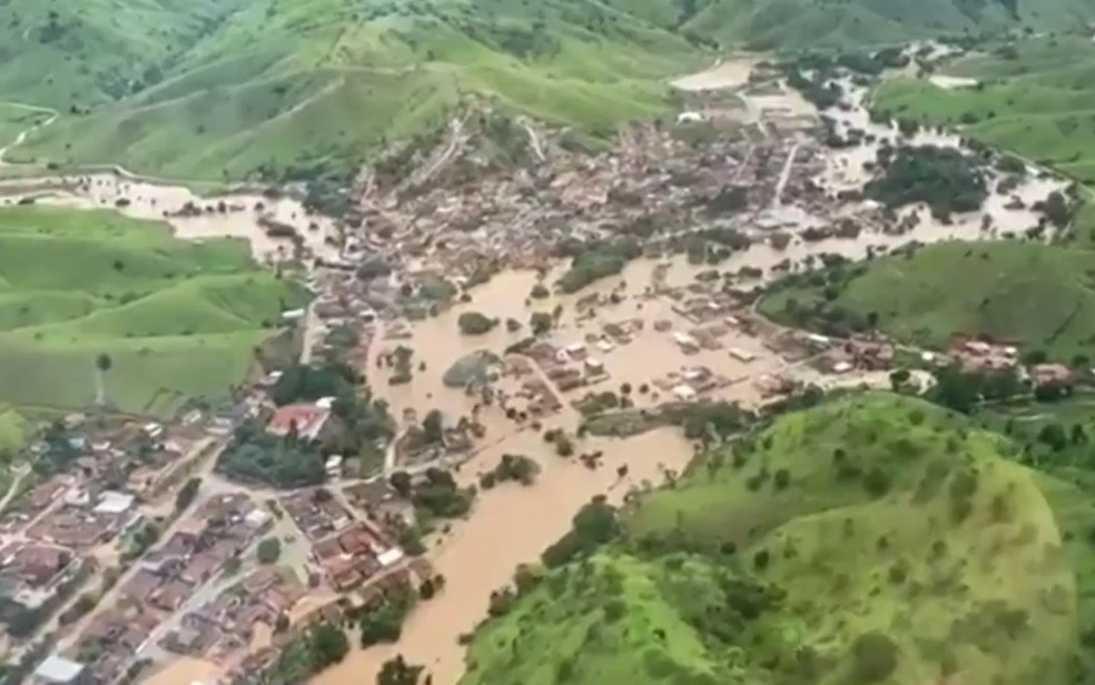 Cidade de Jucuruçu, na Bahia, afetada por fortes chuvas  Foto: Divulgação/Prefeitura de Jucuruçu