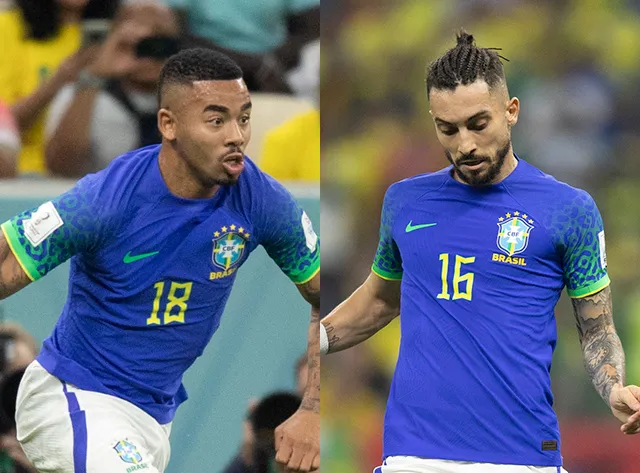 Gabriel Jesus e Alex Telles em ação contra Camarões