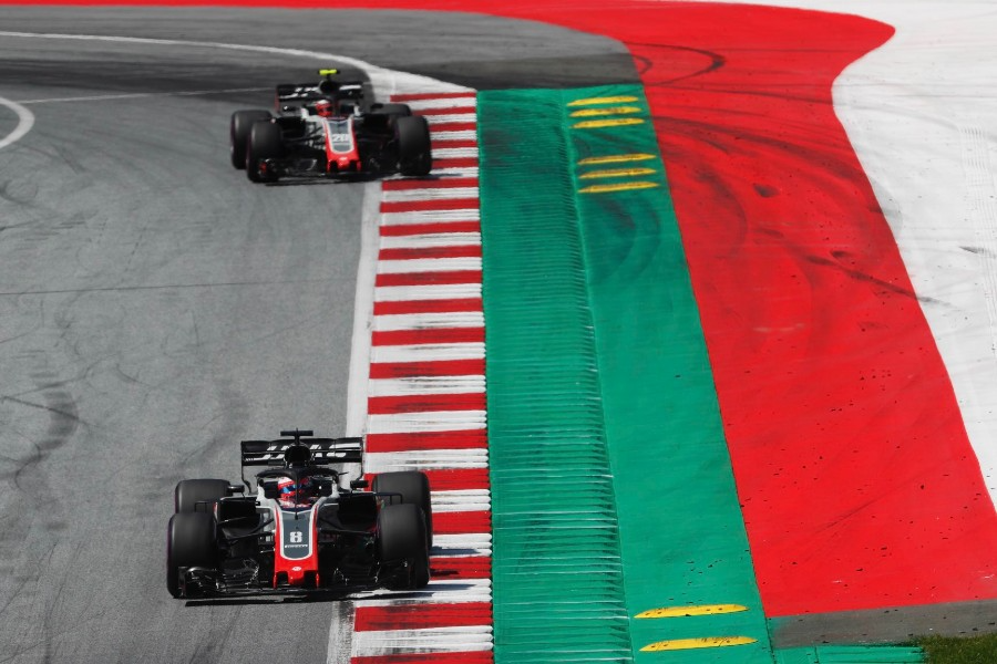 Romain Grosjean e Kevin Magnussen, da Haas, no GP da Áustria 2018