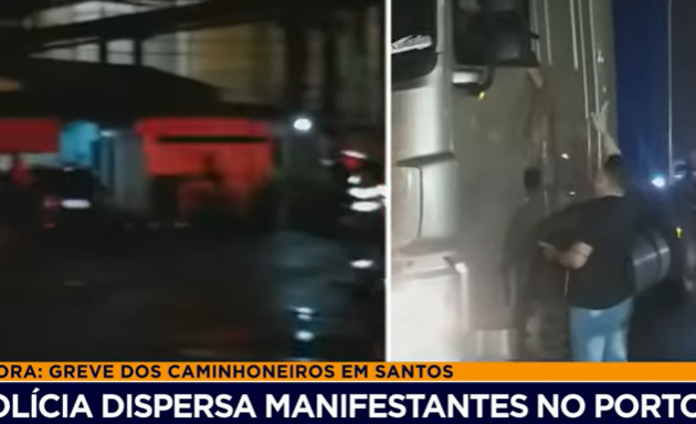 Polícia dispersa caminhoneiros no Porto de Santos Reprodução