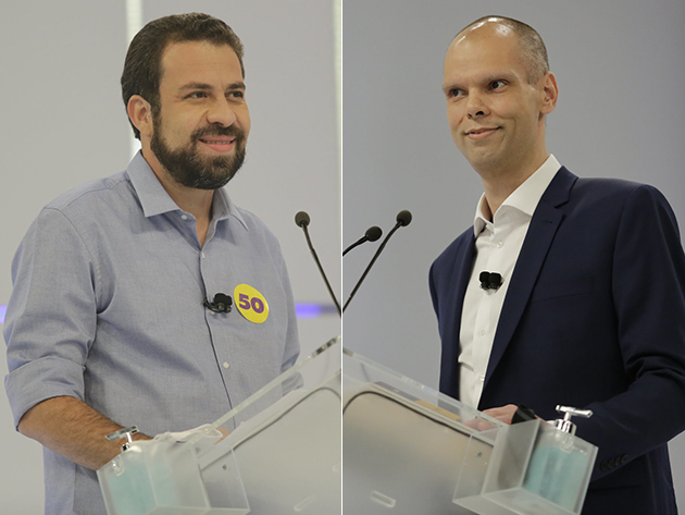 Guilherme Boulos e Bruno Covas no debate na Band Band