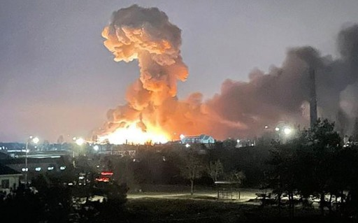 Imagem de bombardeio da Rússia na Ucrânia próximo à sede do governo do país, em Kiev Foto: Presidência da Ucrânia