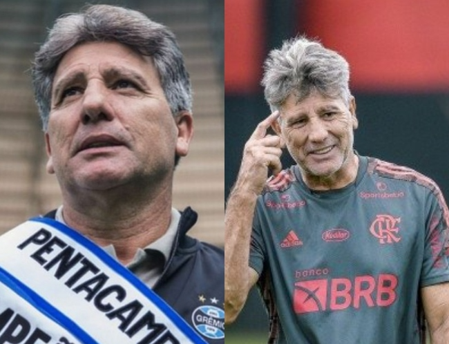 Renato Gaúcho como técnico do Grêmio e de Flamengo  Lucas Uebel/Marcelo Cortes