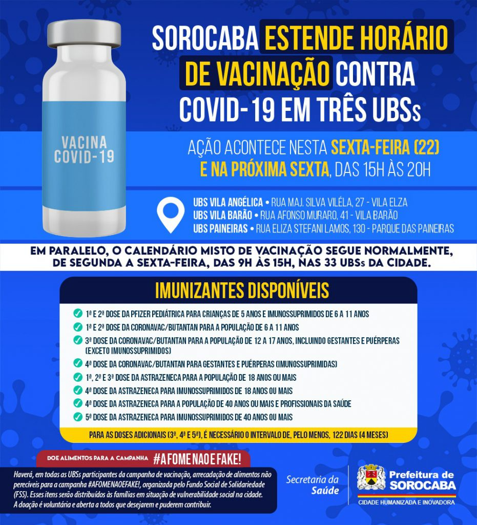 Vacinação em horário diferenciado é em três UBSs Prefeitura de Sorocaba