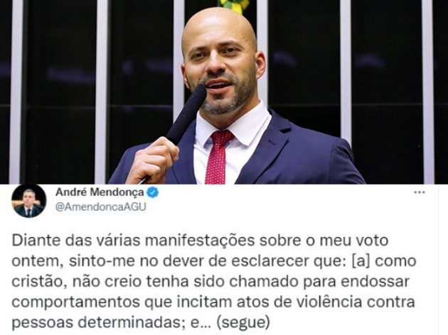 André Mendonça votou pela condenação do deputado e foi alvo nas redes sociais. Foto: montagem/reprodução/Agência Brasil