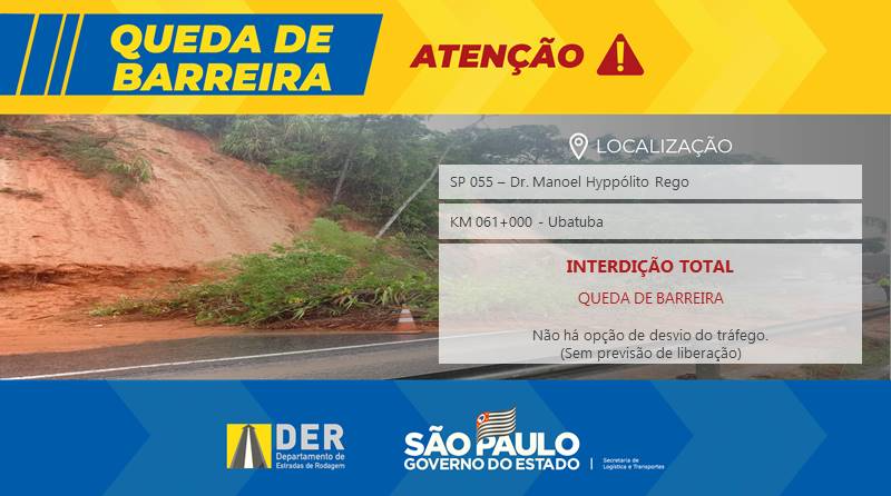 Interdição total da Rio Santos, km 61, em Ubatuba DER