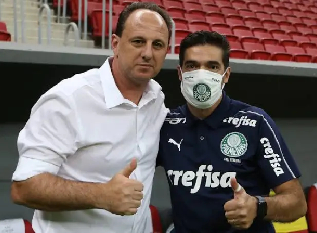 Rogério Ceni e Abel Ferreira no Estádio Mané Garrincha Cesar Greco / Palmeiras