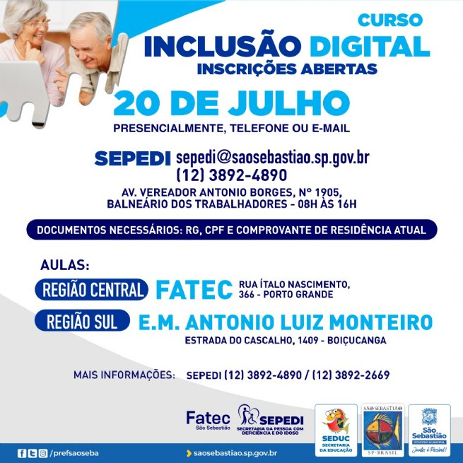 Curso de ‘Inclusão Digital’ para idosos e PCDs está disponível em São Sebastião Reprodução/ Prefeitura de São Sebastião