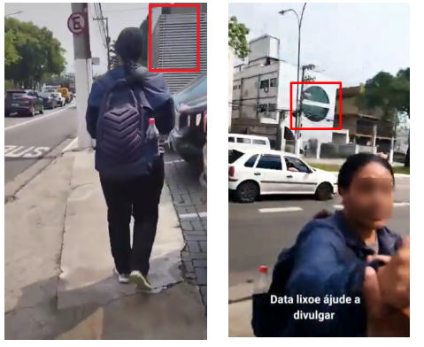 Capturas de tela do vídeo investigado mostram elementos na fachada de um prédio Foto: Comprova