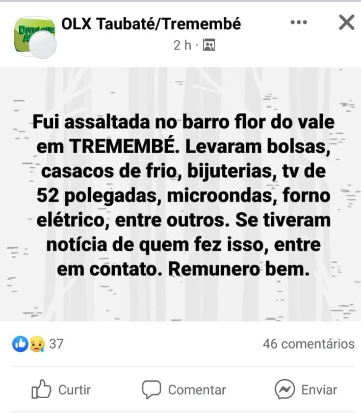 Médica fez a postagem em um grupo de Tremembé  Reprodução 