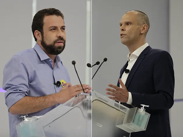 Guilherme Boulos (PSOL) e Bruno Covas (PSDB) no debate da Band