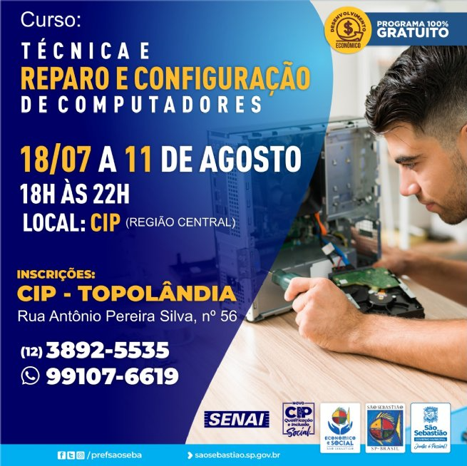 Curso de técnica e reparo de computadores está com inscrições abertas Divulgação / Prefeitura de São Sebastião